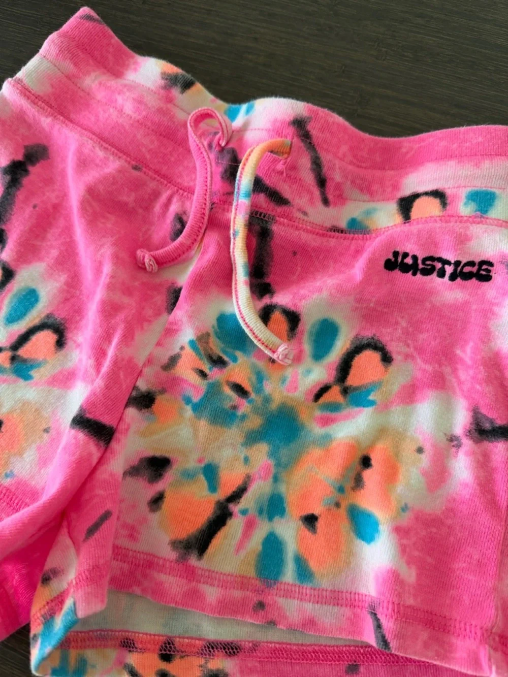 Justice Pink Tie-Dye Floral Drawstring Shorts Size Medium